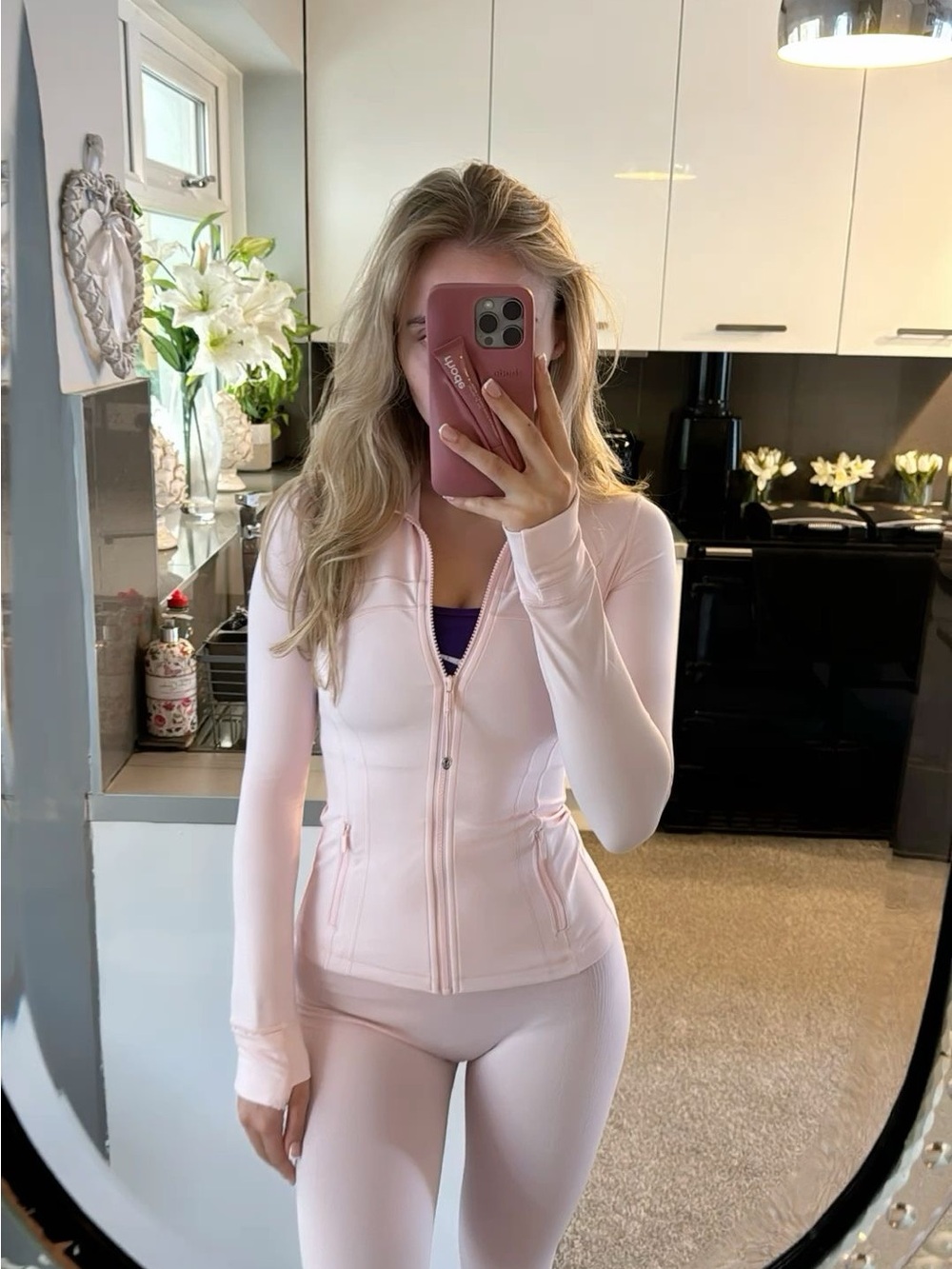 lululemon athletica Pale Pink Cropped Jacket & Leggings Set